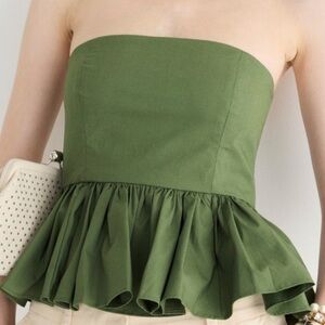 J.Crew Strapless Peplum Organic Cotton Top in Green - Size 4